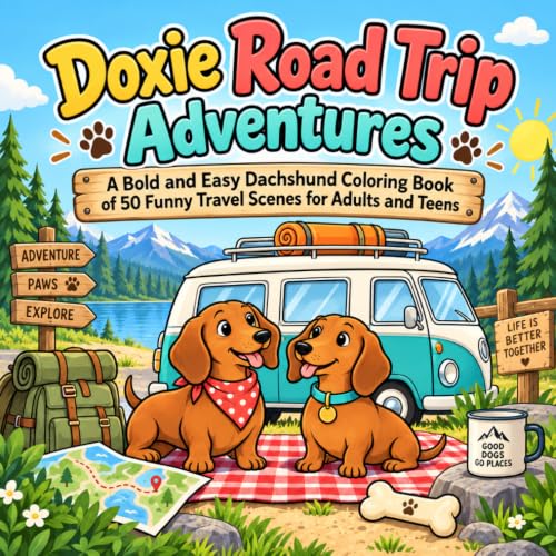 Doxie Road Trip Adventures: A Bold and Easy Dachshund Coloring Book of 50 Funny Travel Scenes for Adults and Teens image 2