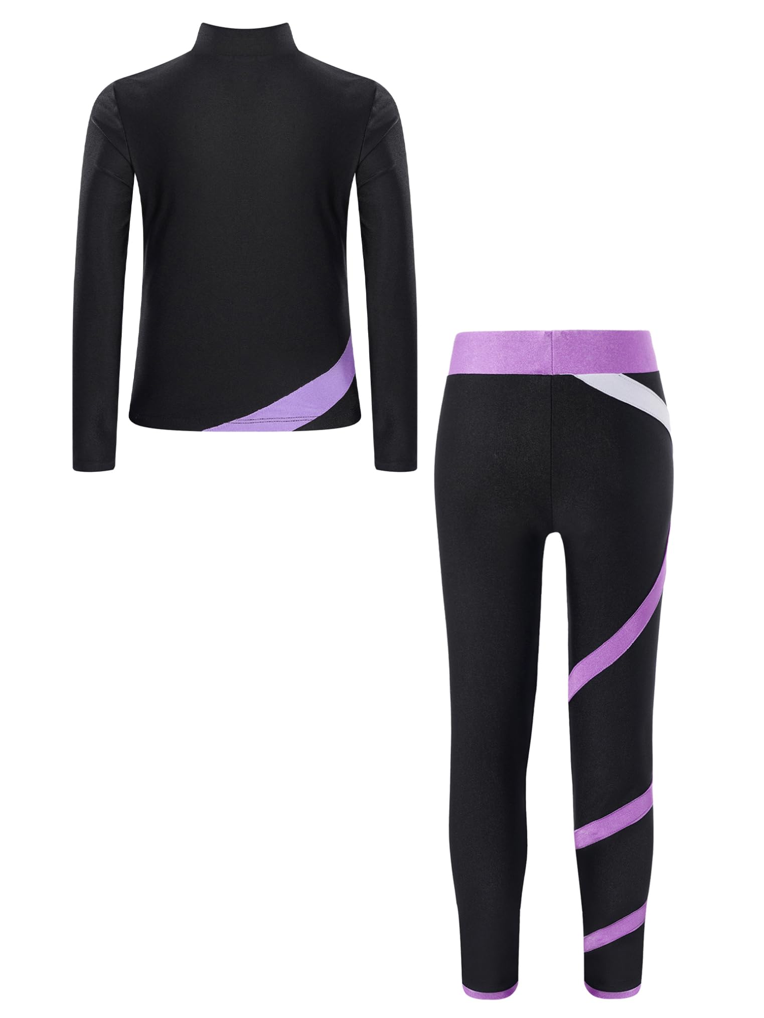 Freebily Kinder Trainingsanzüg Mädchen Eiskunstlauf Anzug Jacke Leggings Set Mit Strass-Stern Und Patchwork Eislaufen Sport Sweatsuit Tanzanzug Hellviolett 146-152
