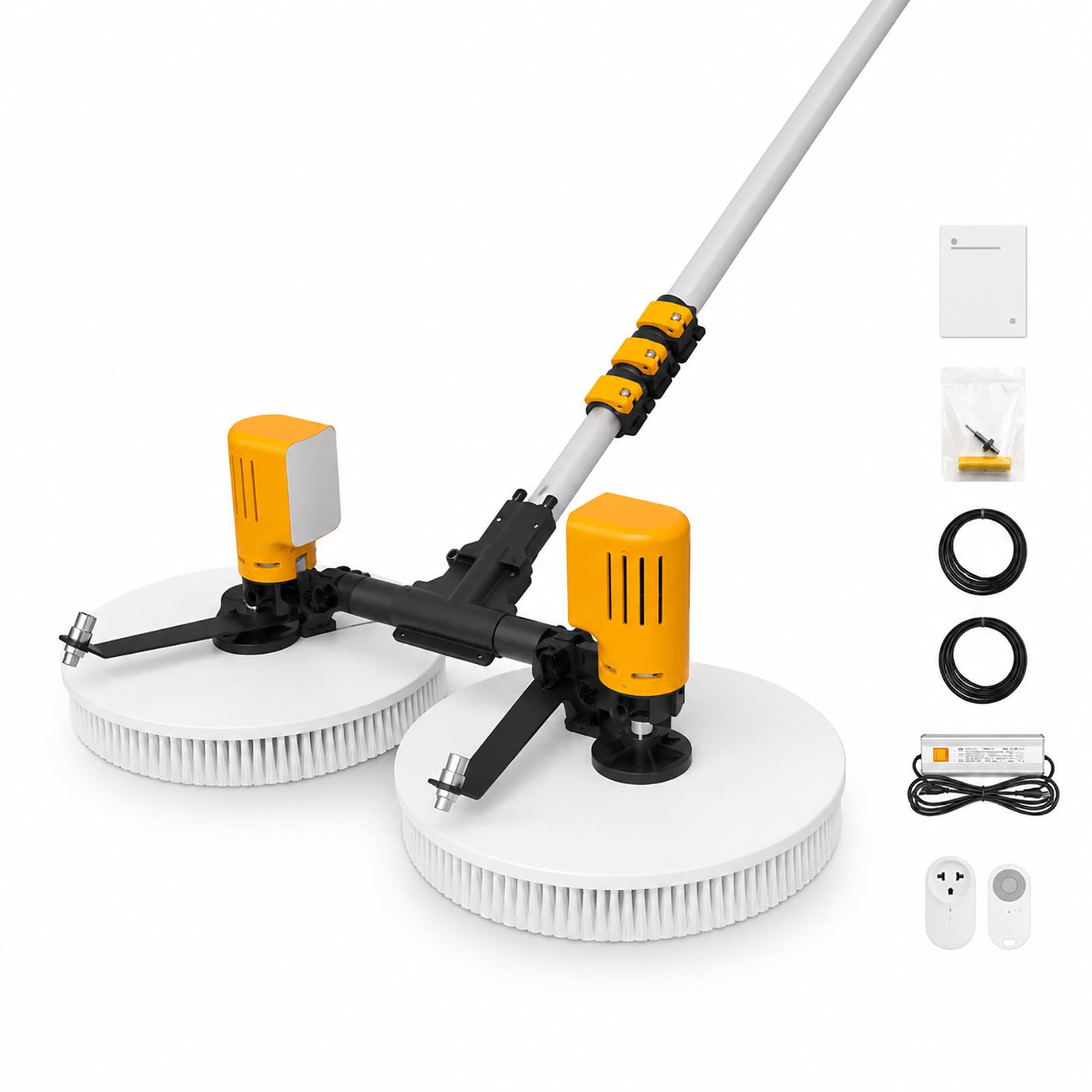 vnmudzeo Electric Photovoltaic Cleaning Brush with Aluminum Pole – Dual Head Solar Panel Cleaner for Rooftops, Farms and Power Stations 5.5m(18ft)