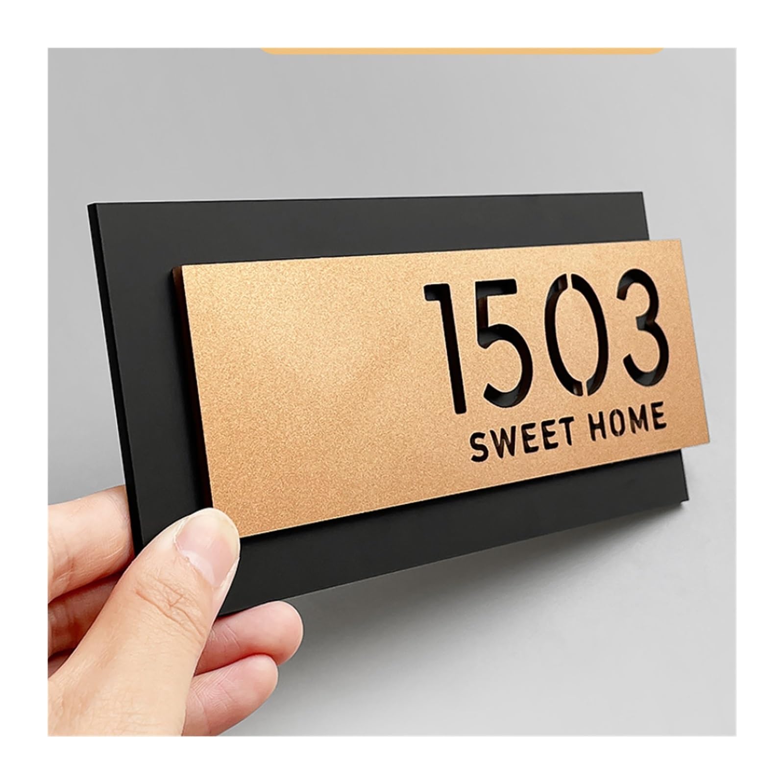 Placa De Puerta Moderna Acrílica, Número Casa 3D, Dirección Nombre Familia for Apartamento, Villa, Tienda Hotel, 1 Ud(Black,24cmx11cm)