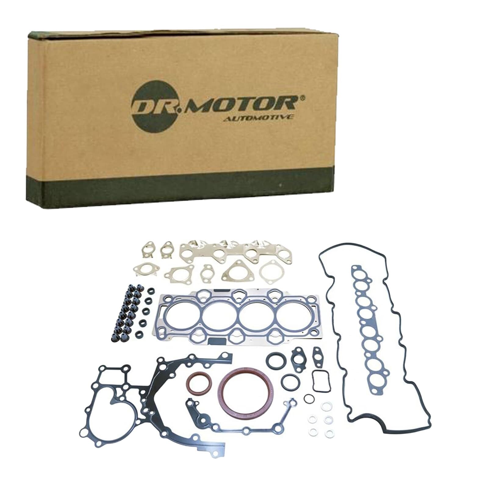 DR.MOTOR AUTOMOTIVE DRM72210S Kit guarnizioni motore con paraolio-albero a gomiti con guarnizione cappa testa del cilindro con guarnizione testata con guarnizione tenuta stelo valvola con | Compatibile con: KIA CEE'D Schrägheck, CEE'D SW, CERATO I Schrägh