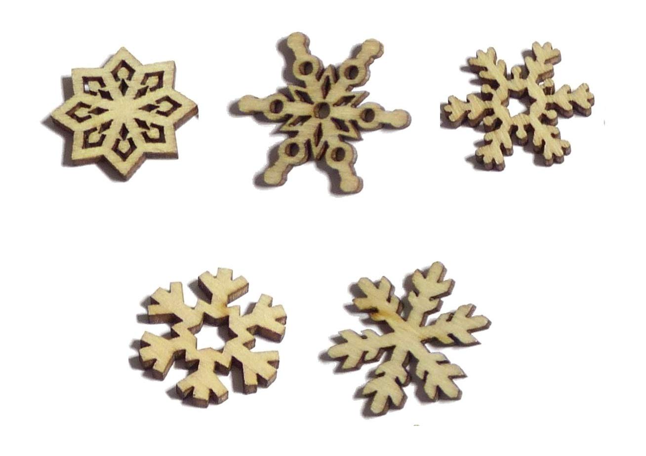 Syntego Wooden/Uncolored 100Pcs Rustic Christmas Snowflakes Confetti Wood Craft Shapes Embellishments For Crafting Decoration