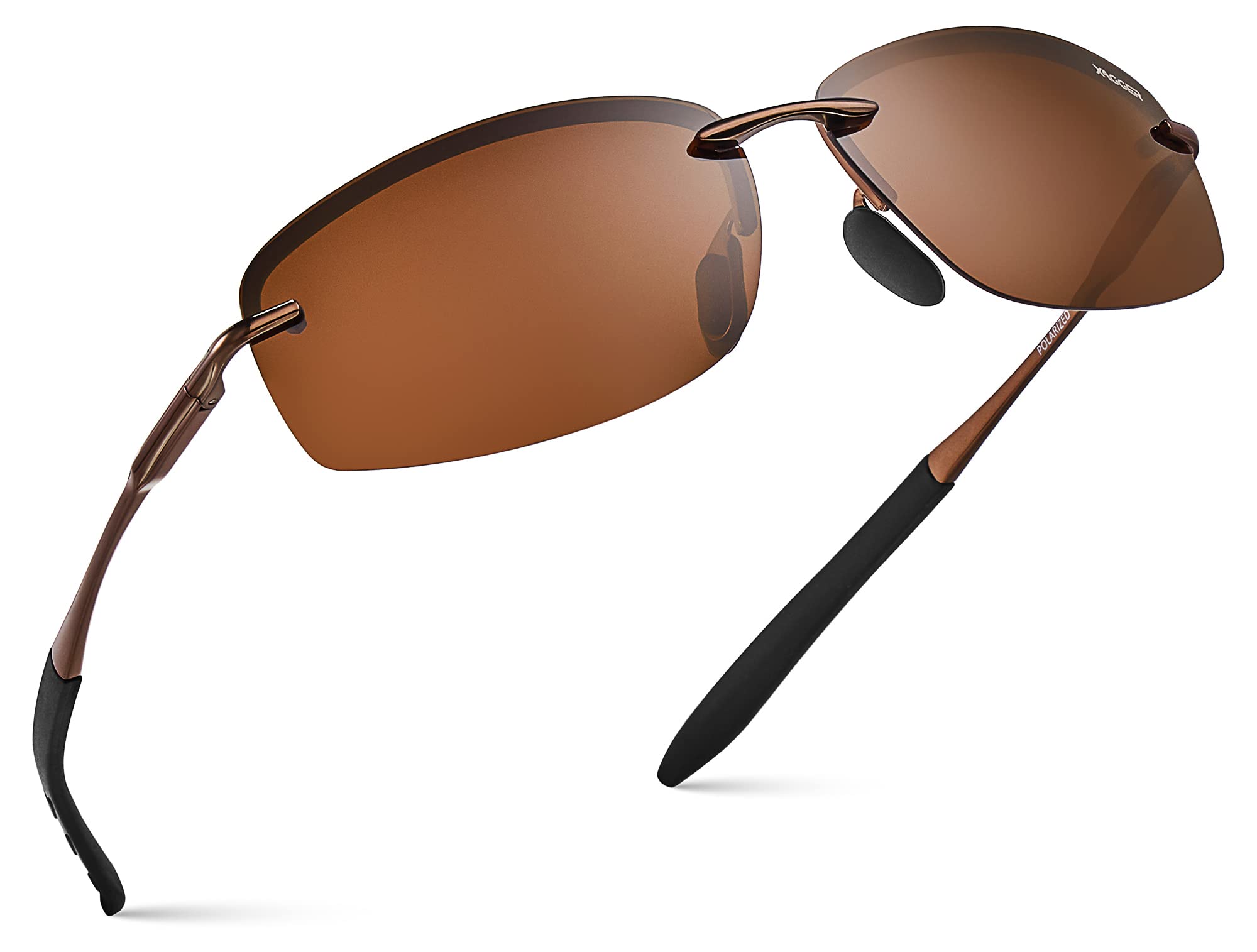 XaggerXagger Polarized Driving Sunglasses for Men Rimless Metal Frame UV400 Protection Sun Glasses