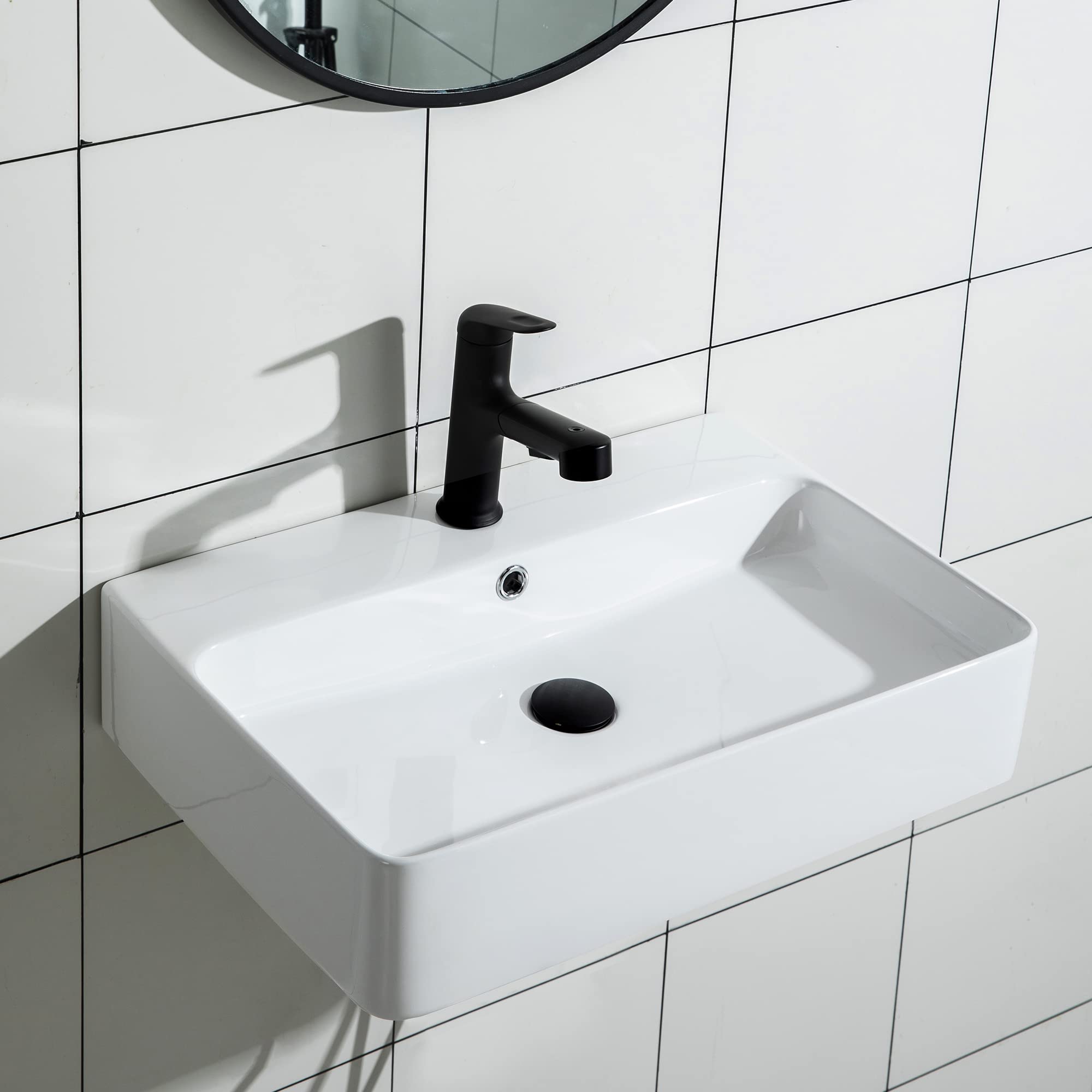 【Montaje en pared/montaje bajo posible】 esmalte de alta calidad, fácil de limpiar, ahorra espacio, ideal para baños pequeños, lavabos, lavabos blancos, lavabos de pared (60 cm cuadrado)