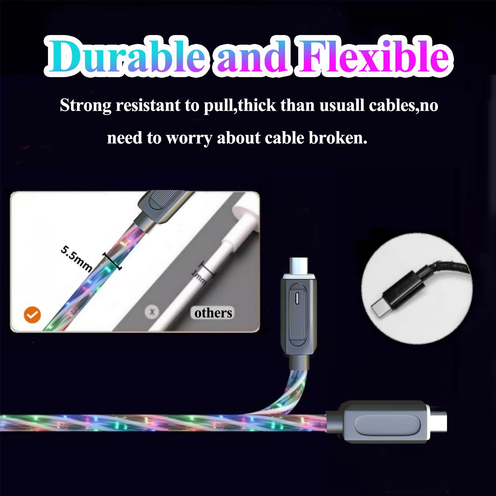 Confezione da 2 cavi USB C luminosi da 2 m, multicolore cielo stellato, da