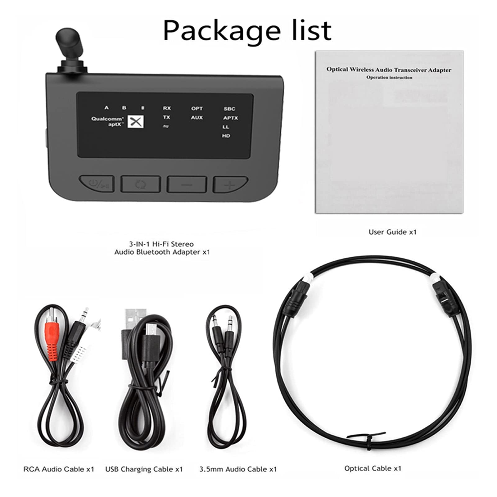 Adaptateur audio Bluetooth 80m Bluetooth 5.0 récepteur audio Transmetteur Bypass 3 en 1 APTX HD LL Faible latence 3.5mm AUX-TV PC Adaptateur sans fil de voiture