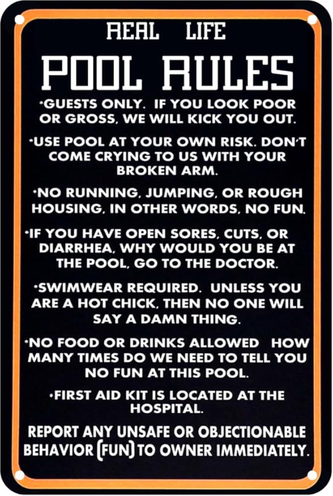 Pool Rule Sign Pool Decor Pool Rules Metal Signs Outdoor Swimming Pool Backyard Bar Welcome To Our Pool Sign Pool Deck Accessories 8" x 12"