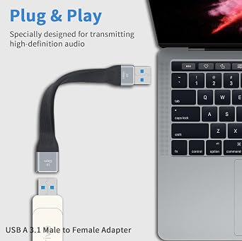 Poyiccot Short USB 3.0 Extension Cable, 5inch Flat FPC USB Extension Cable, 10Gbps Type A Male to Female Extender Cable for VR, PlayStation, Keyboard, Printer, Scanner, USB Hub