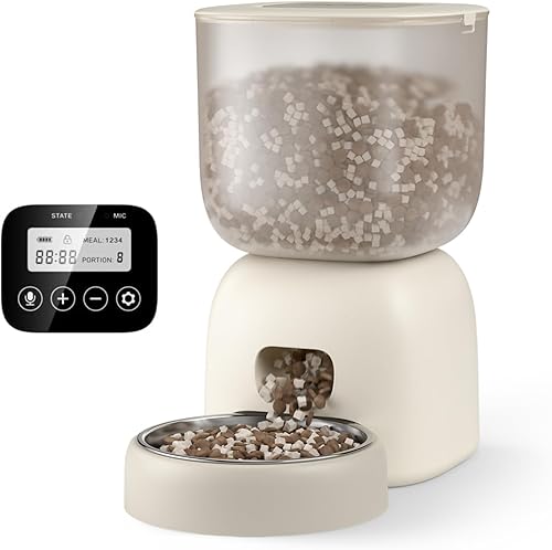 iPettie Hourglass Dispensador automático de comida para gatos, alimentador inalámbrico para gatos funciona con batería con batería de 180 días de