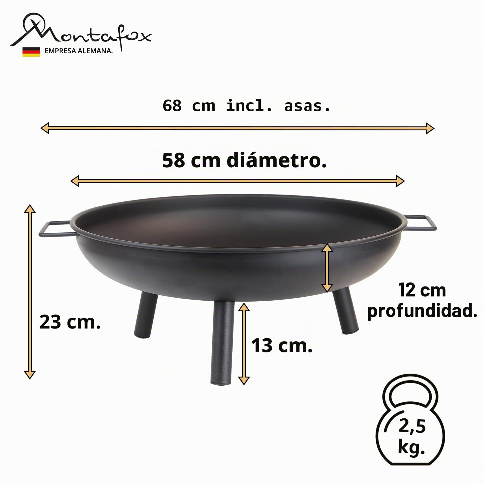 Montafox Brasero Exterior Hoguera Ø 58 cm metálico Pozo de Fuego para jardín y terraza
