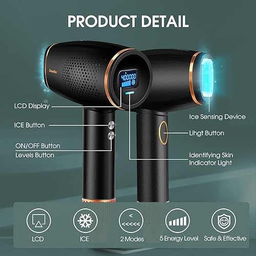 Miniatura 4 de Dispositivo de depilación con sistema de enfriamiento de hielo, removedor de pelo permanente sin dolor con modos de flash Aoto y 2 cabezales de