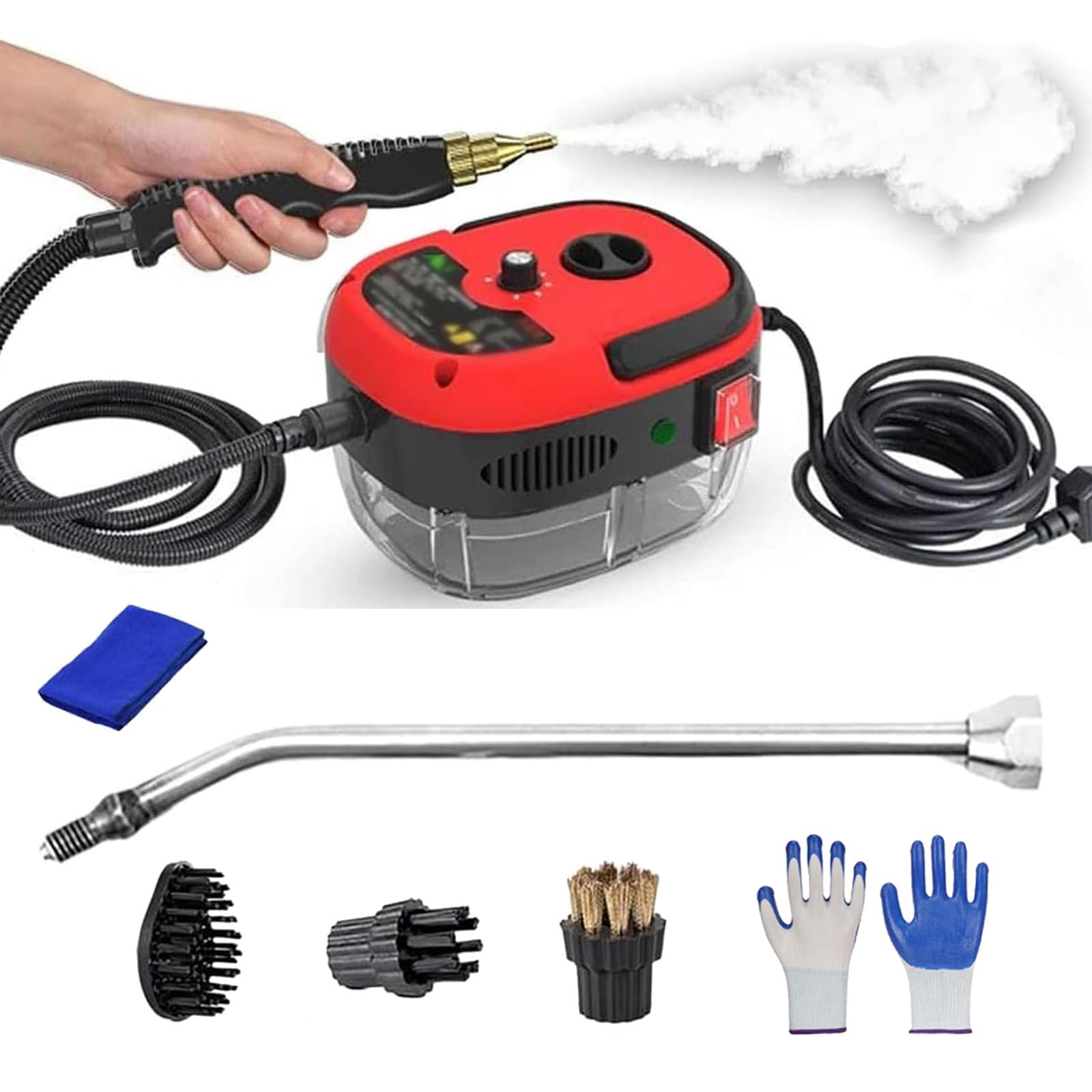 Limpiador de vapor para coche, máquina portátil de alta temperatura, 2500 W, limpiador de vapor presurizado de alta temperatura de 2500 W, máquina de vapor para lavar carros para coche, hogar (rojo)