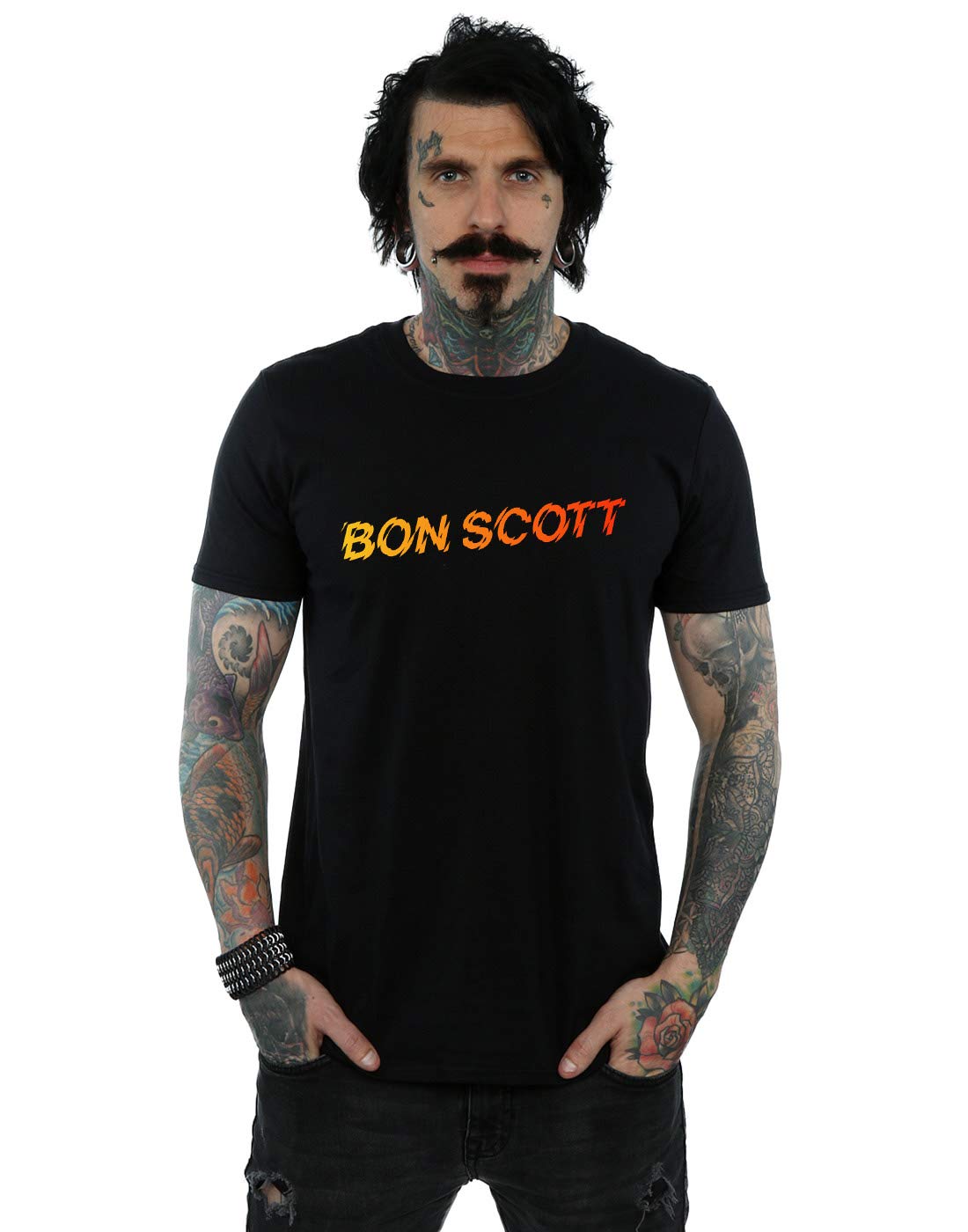 Absolute Cult Men's Black Bon Scott Shattered Logo T-Shirt Large