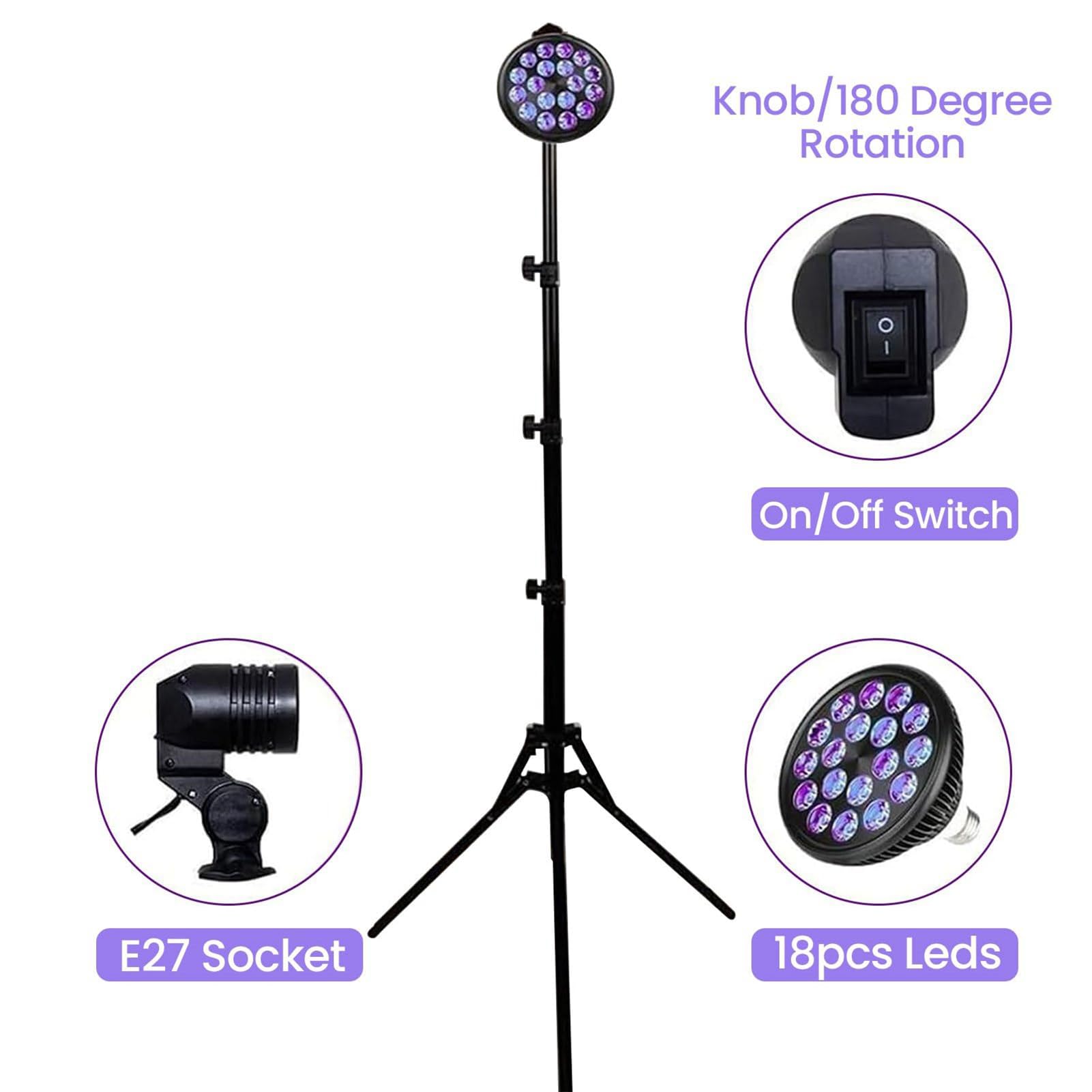 Lampe De Bronzage avec Masque pour Yeux Et TréPied, 18 LED 395 Nm Appareil Autobronzant pour Bain De Soleil à Domicile, Lampadaire LumièRe Violette 54w, pour Corps Et Visage