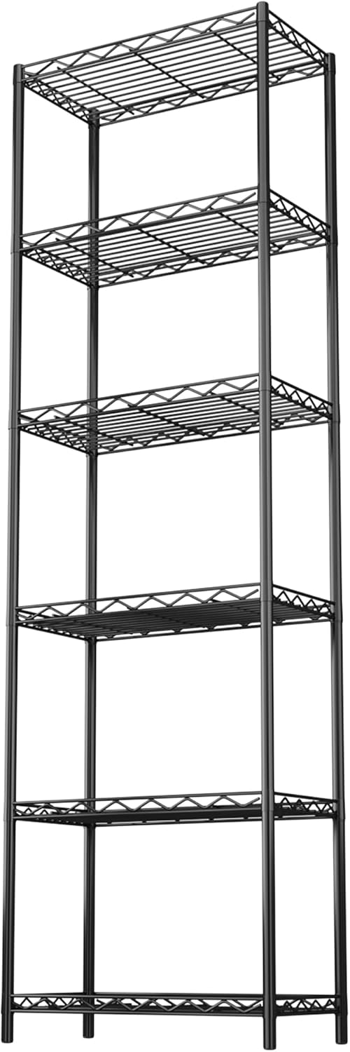 HOMEFORT 6-Tier Storage Shelves, Heavy Duty Metal Storage Rack, Wire Shelving Unit Organizer Rack for for Pantry Closet Kitchen Laundry (21”Wx11.4”Dx67”H,Black)