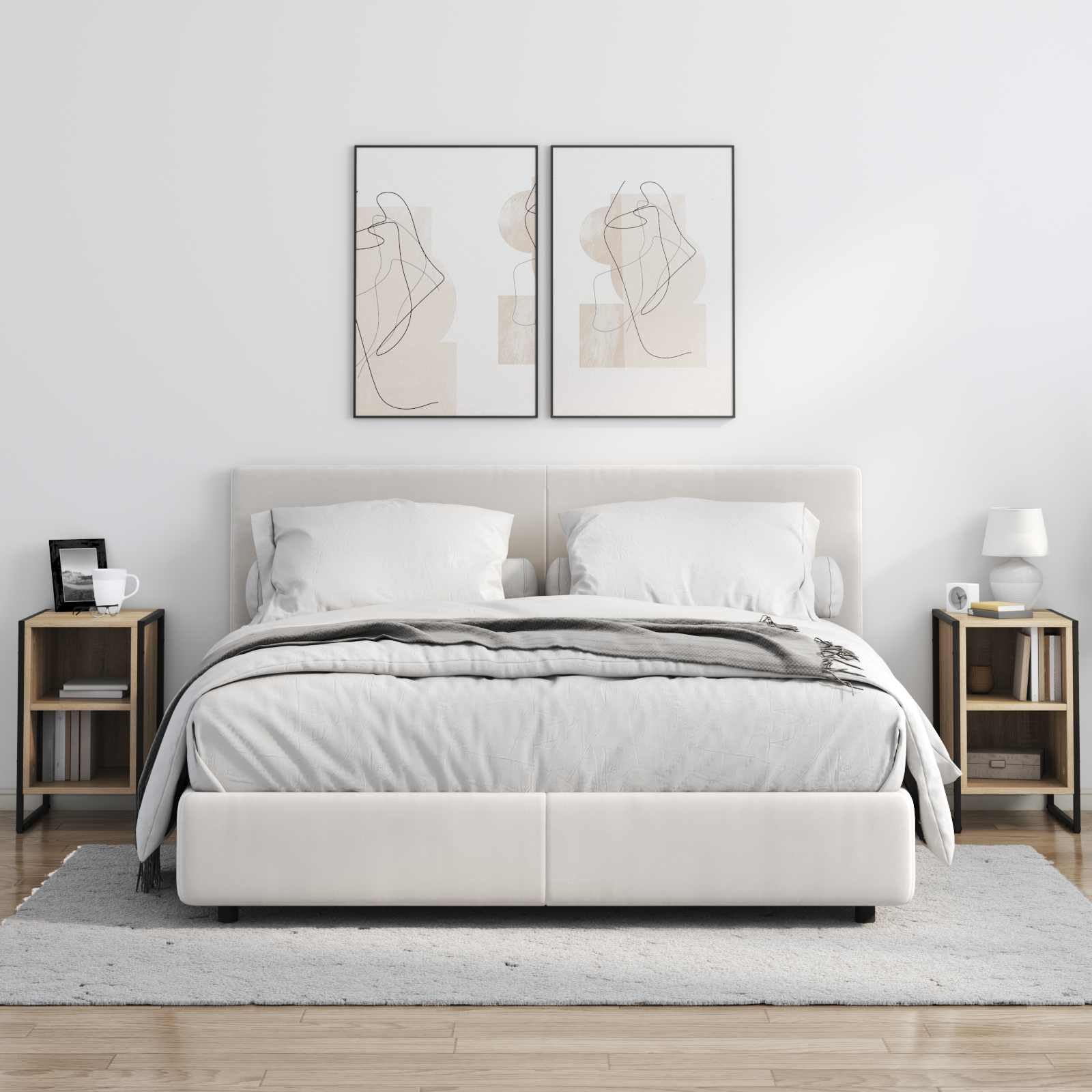Zestaw stolików nocnych z materiału drewnopochodnego w kolorze Sonoma, 2 sztuki, 39,5 x 30 x 50 cm, ze stalowymi nogami, wolnostojący, wąski, do sypialni, salonu, korytarza, pokoju