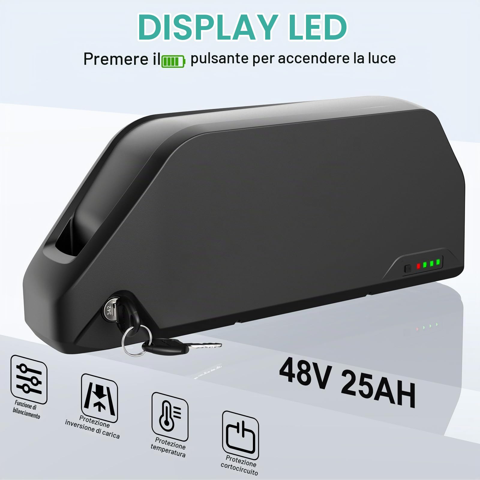 Batteria per bici elettrica 48V 25Ah da montare sul telaio - Hailong Batteria Shark agli ioni di litio per moto da 250 W 500 W 750W1000W 1500W