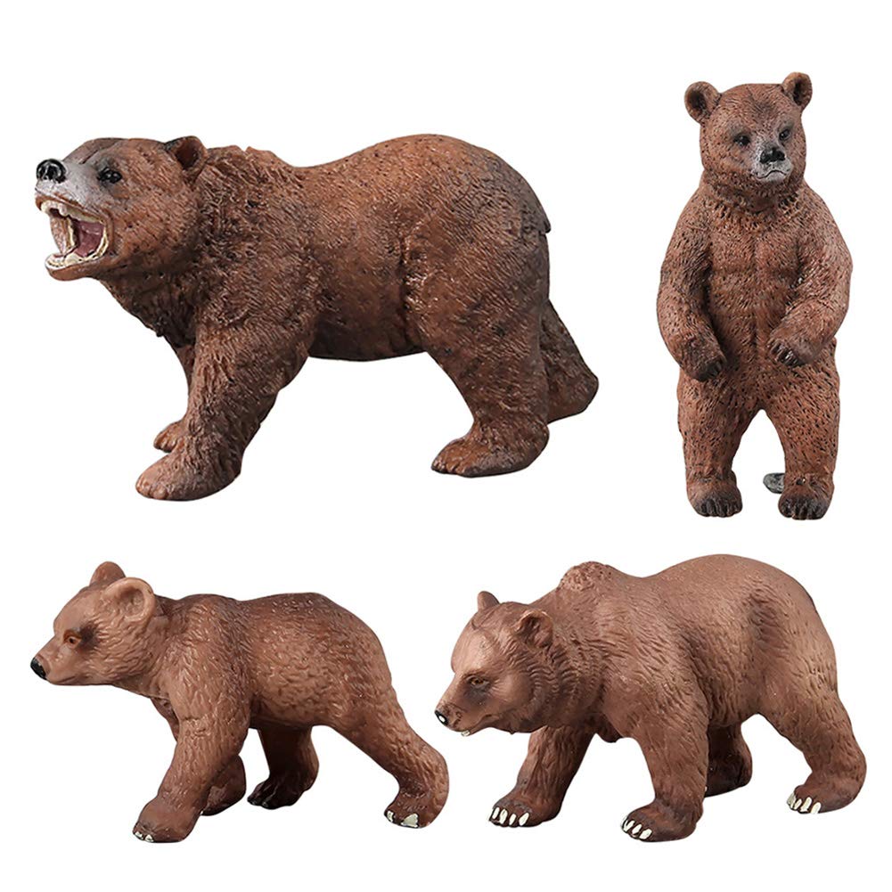 Pack of 3 Grizzly Bear Figures Toy, Forest Bear Animal Figurines Set Cake Topper Woodland Animal Party Supplies Baby Shower Brown Bear Home Office Decoration
