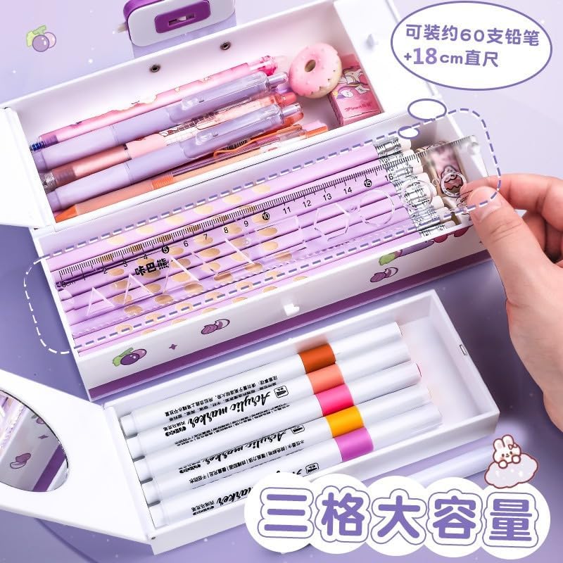 Alokik Enterprise Nini's Happy Time Multi-Functional Pencil Box with Double Password Lock, Stationary Organizer Case, Suitcase Style Pencil Case for Boys & Girls Return Gift for Kids 2