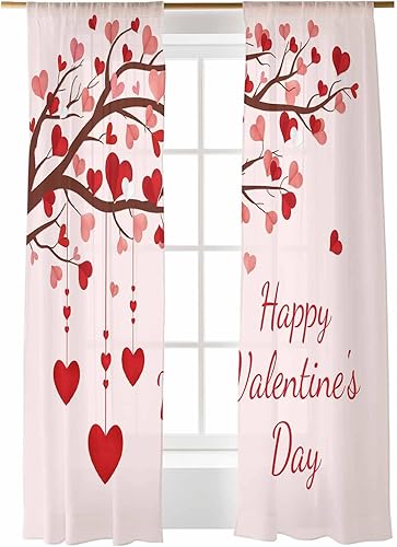 Cortinas traslúcidas para el día de San Valentín de 84 pulgadas de largo, para el Día de San Valentín, color rojo, romántico, color rosa, con