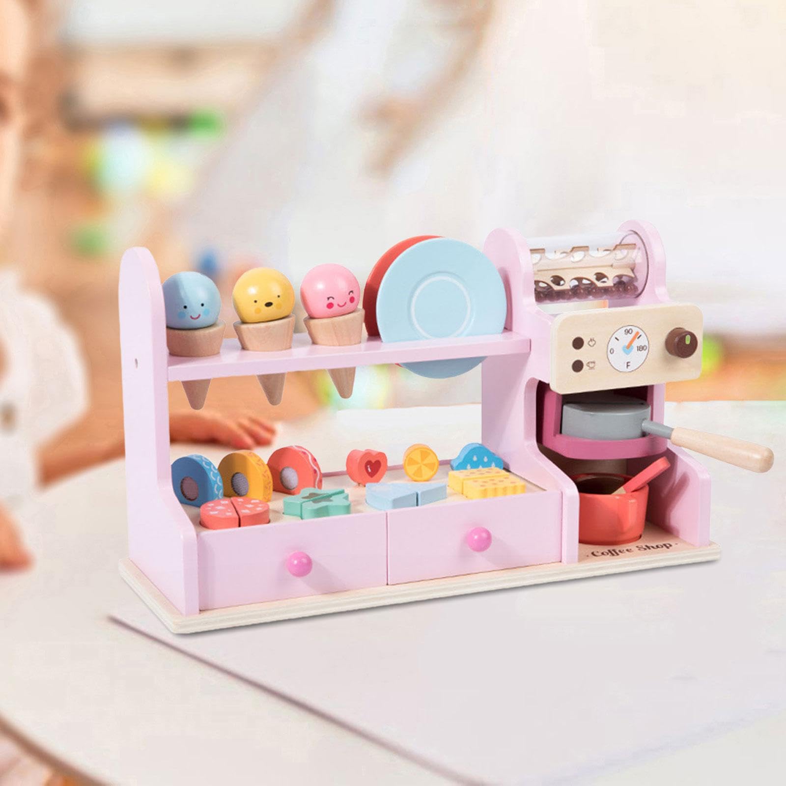 Giocattolo in Legno a Forma di Gelateria, Bancone del Gelato per Bambini E Bambine dai 3 Anni in su, Rosa