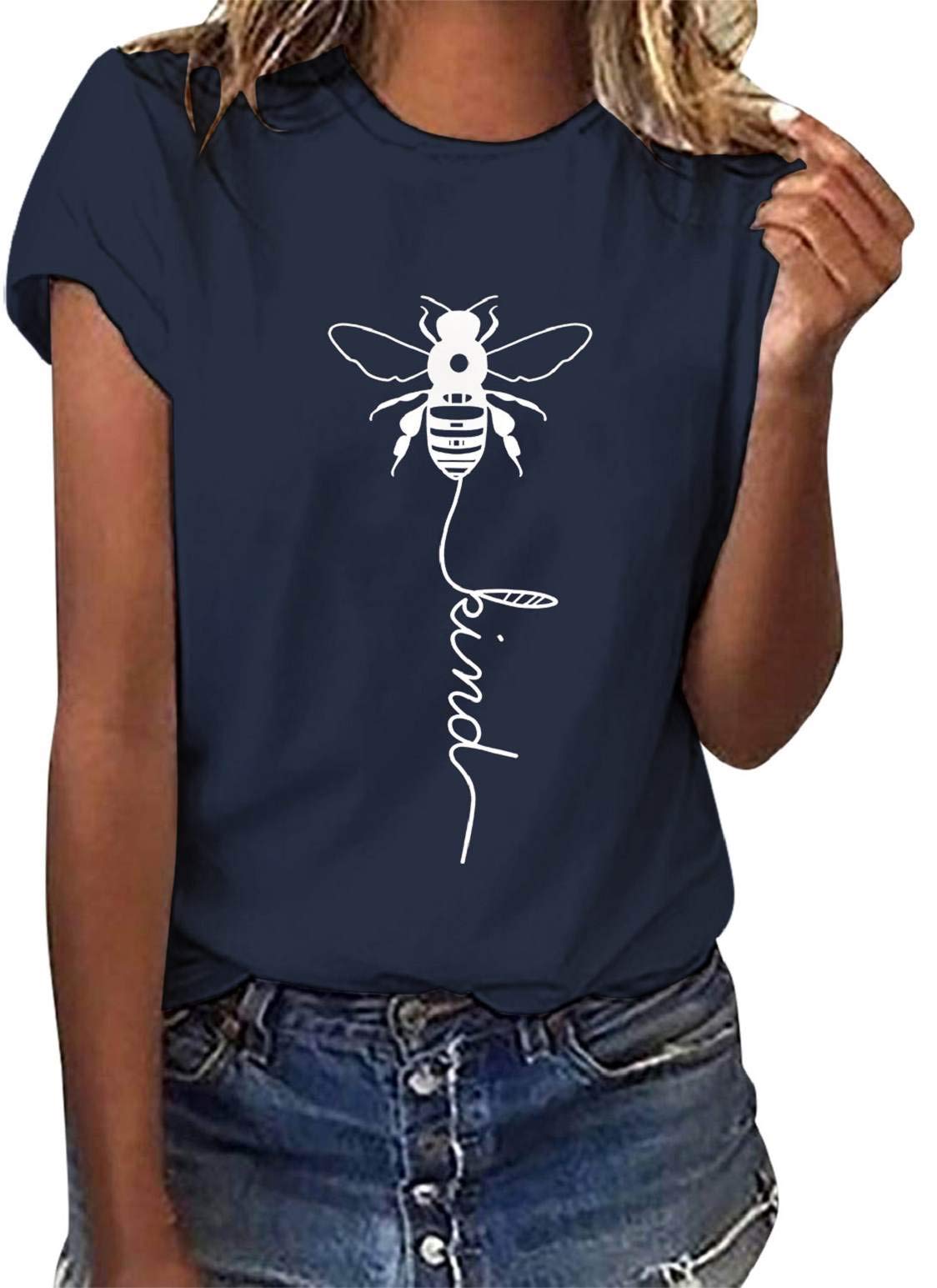 heekpekWomen Bee Kind T Shirt Ladies Blouse T-Shirt Crew Neck Graphic Tee Women Short Sleeve Summer Tops