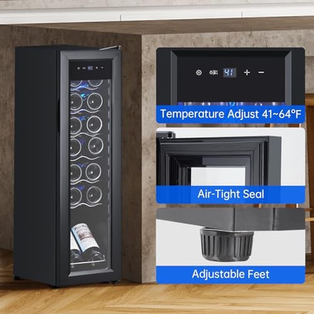 TROPOW 30 Bottles Wine Fridge Under Counter with Digital Temperature Control, Stainless Steel + Glass Door, Safety Lock - All Wood Shelves, LED Lighting - 40~60°F on Fridge.com