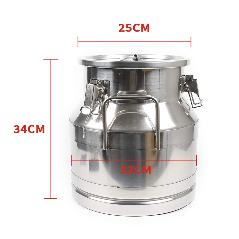 PLITEDDE Stainless Steel Milk Can 20L/5.25Gal Milk Jug with Large Recessed Silicone Ring and 3 Latches for Household and Commercial Applications