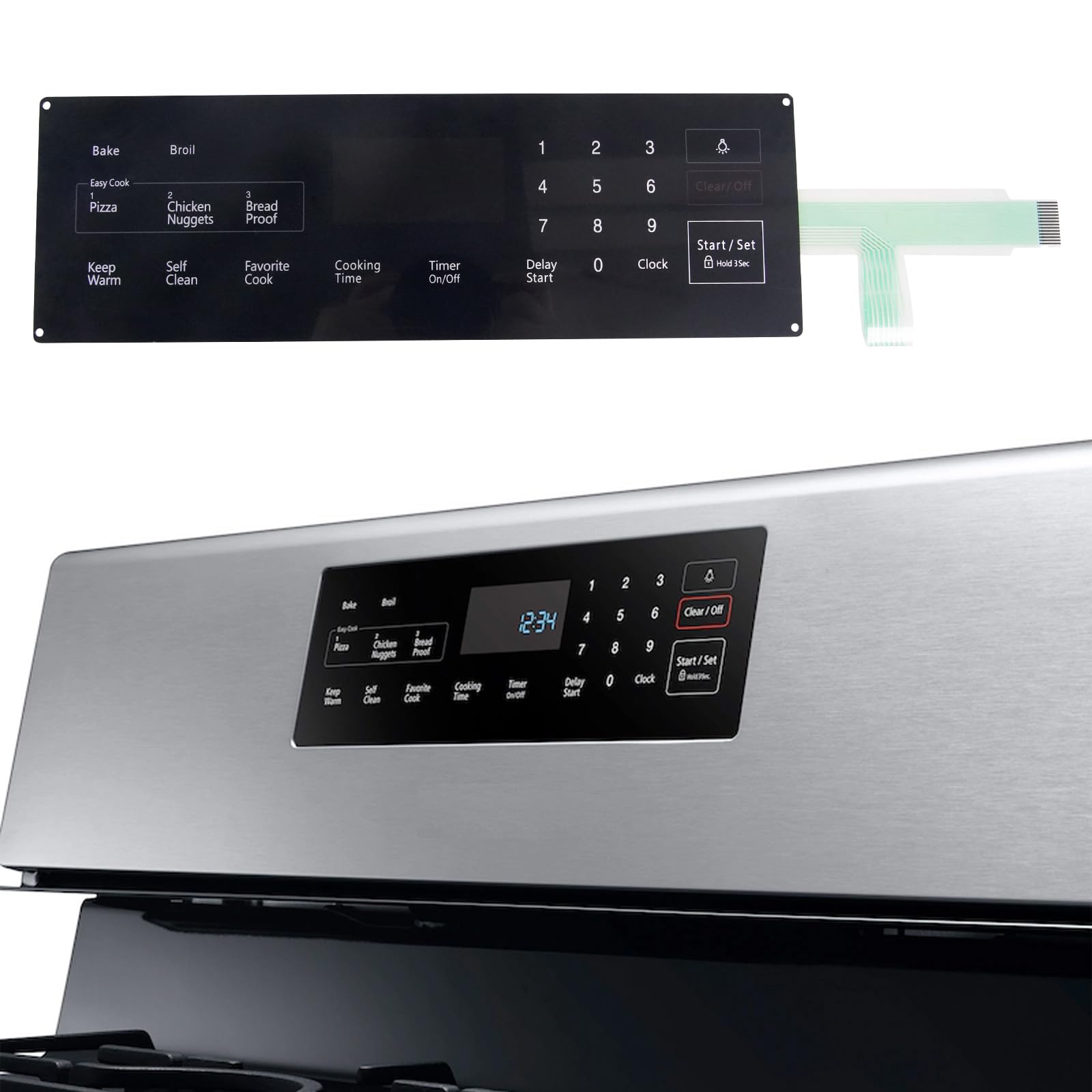 Aumzong DG34-00025A Membrane Switch Touchpad, Range Oven Touch Panel Compatible with Samsung Oven NX58F5300SS /AA NX58F5500SB NX58F5500SS Replaces# AP5800759 PS8764897