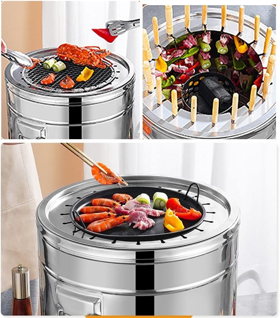 Gril sans fumée avec plaque de gril antiadhésive et filet de gril extérieur/intérieur portable pour griller des brochettes de viande, des légumes