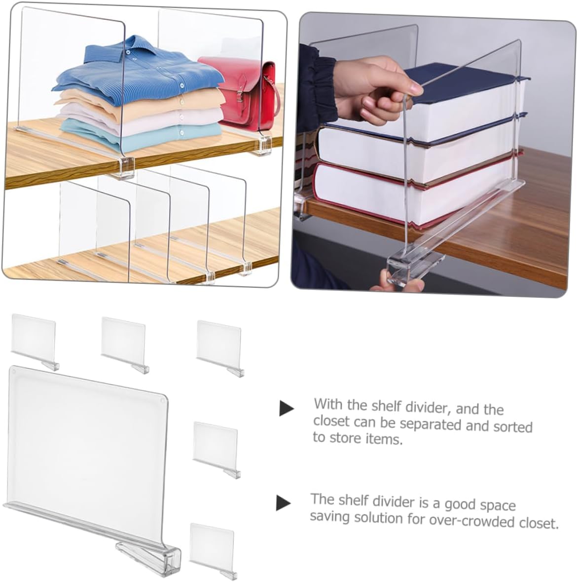 6pcs Clear Shelf Dividers for Closet Transparent Wardrobe Organizers Storage Separators for Clothes Books and Home Use Easy to Install and Reusable