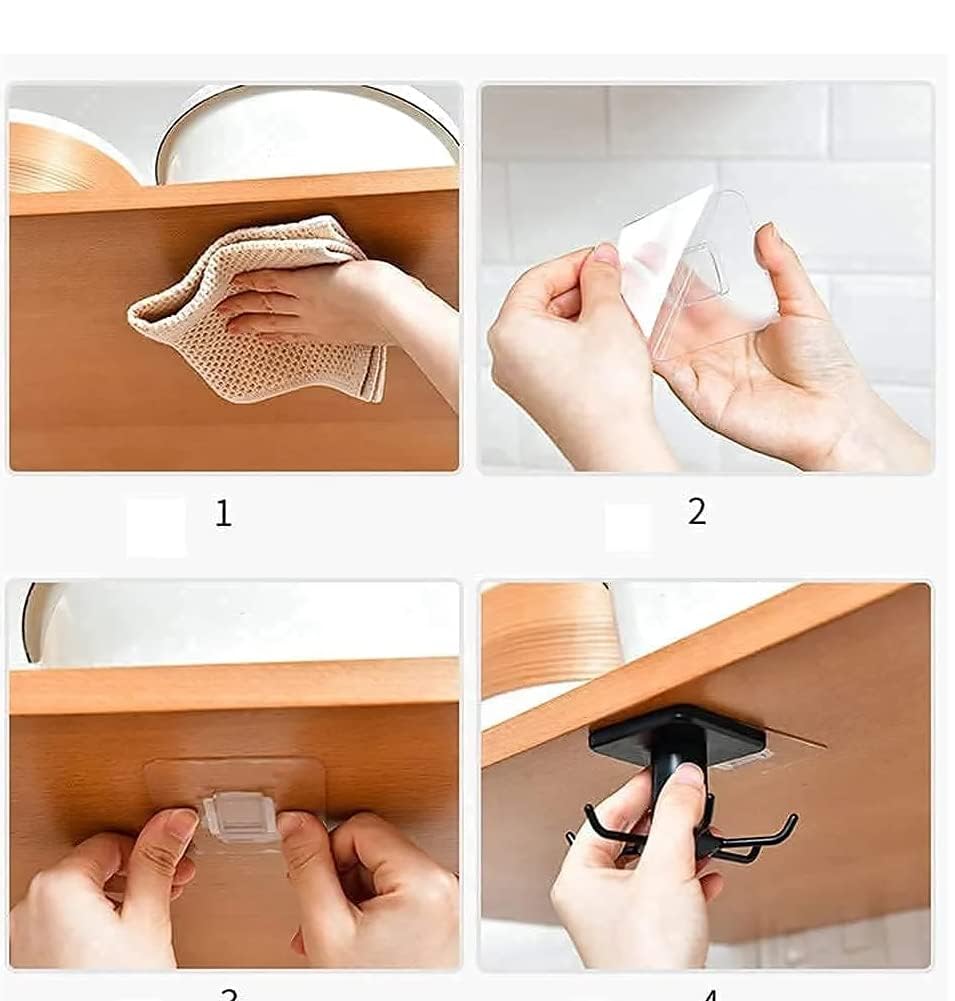 QAWACHH (Pack of 2 Kitchen Hook Rotating 360 Degree Bathroom self Adhesive Home Wall Hanging Hanger Hooks Utility Office Sticker Heavy Folding 1