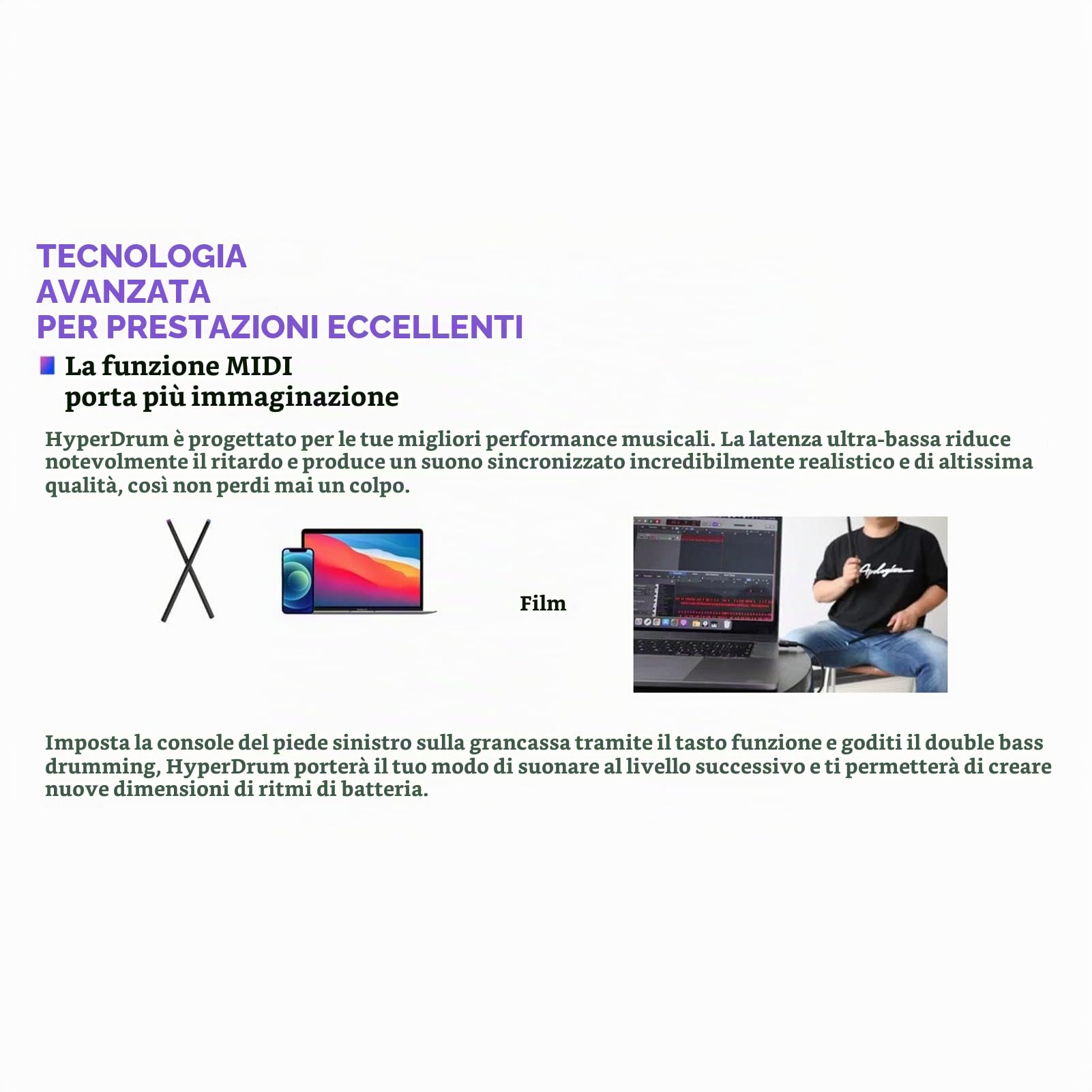Batteria Elettronica Portatile, Set di Percussione Digitale Virtuale con Bacchette, Pedali e Lezioni, Supporto MIDI per Principianti e Adulti