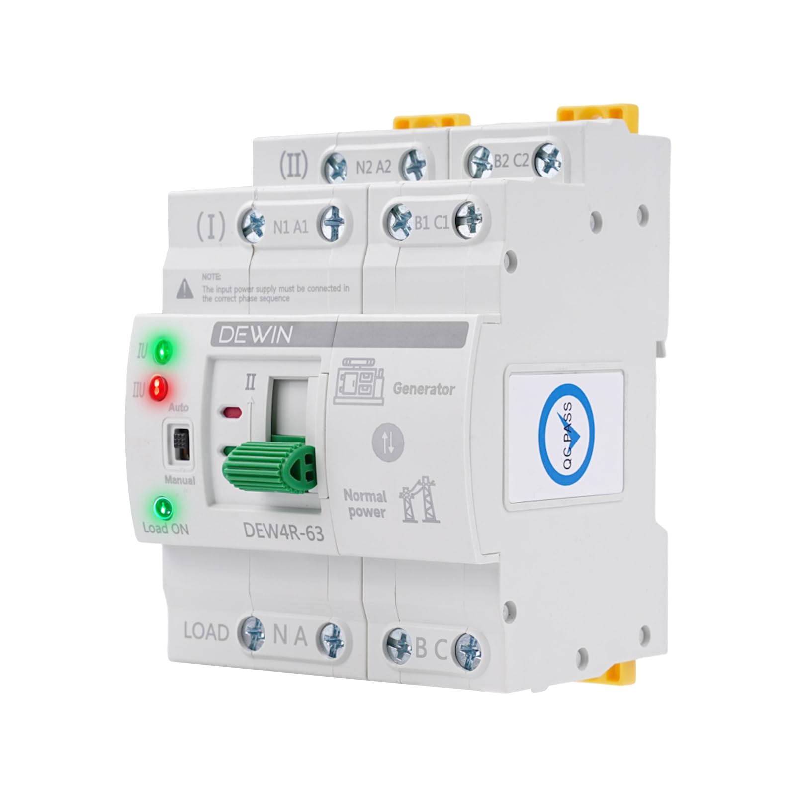 Interruptor de Transferencia Automático, ATS 4P 63A 400V Dual Power Automatic Transfer Switch Trifásico de 4 Hilos Conmutador de Transferencia Automática de Corriente de Emergencia, G2R