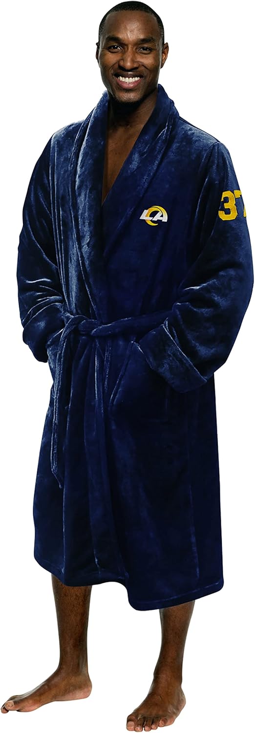 Northwest The Company Official NFL Los Angeles LA Rams Men's L/XL Silk Touch Bath Robe with Number, 26" x 47"