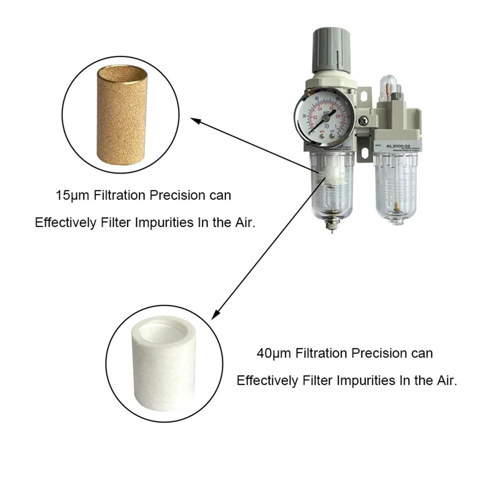AC2010-02 Filtro aria compressa regolatore di pressione filtro olio trappola a vapore separatore d'acqua pneumatico pressione scarico manuale automatico (Fiber PC12-02)