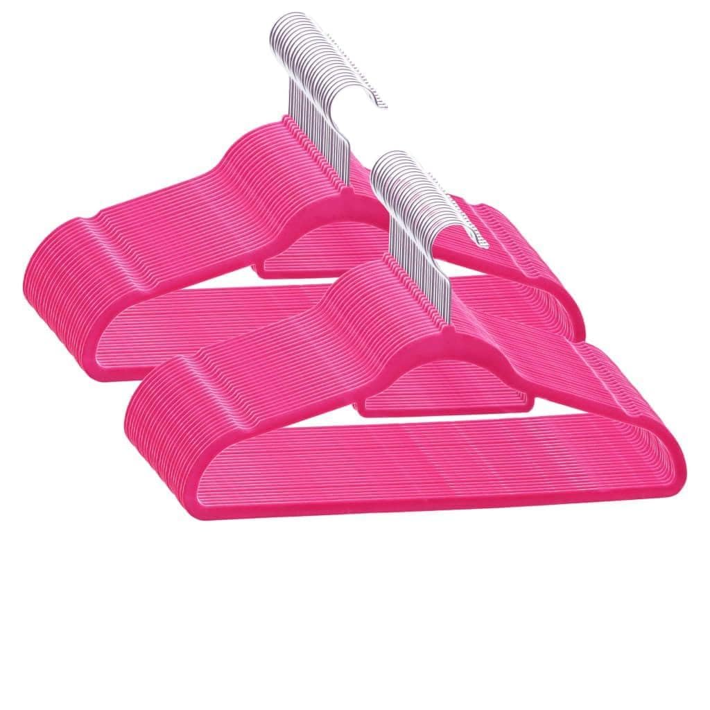 Set di 50 grucce antiscivolo in velluto rosa per cappotti, pantaloni