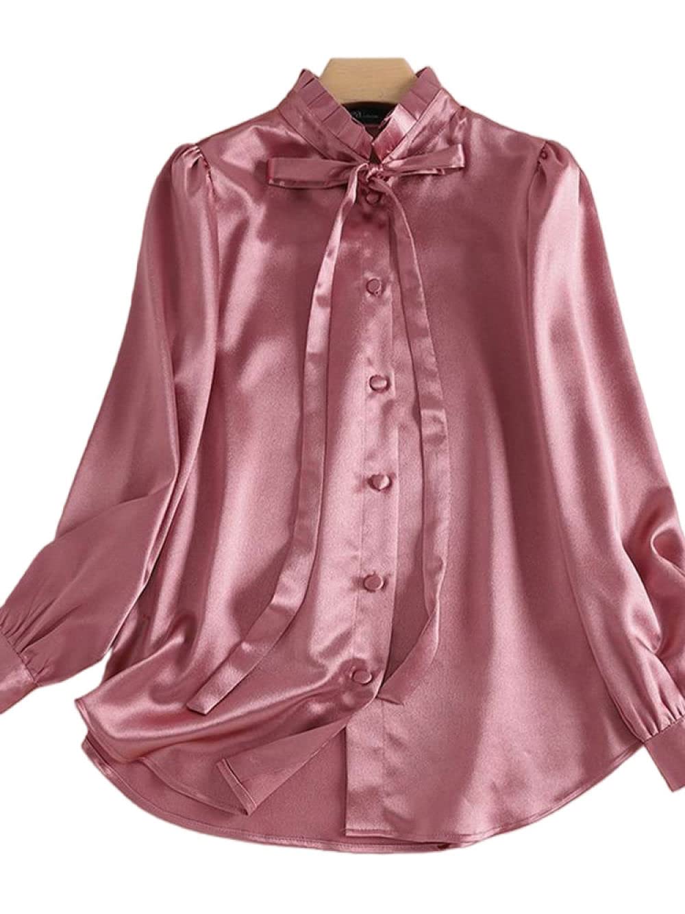 Lockeres Damenhemd,Damen Satin Seide Bluse Shirt Rot V-Ausschnitt Langarm Mode Hemden Business Hemd Mit Knopf Sexy Party Tops Casual Arbeit Büro Bluse Für Mädchen Damen