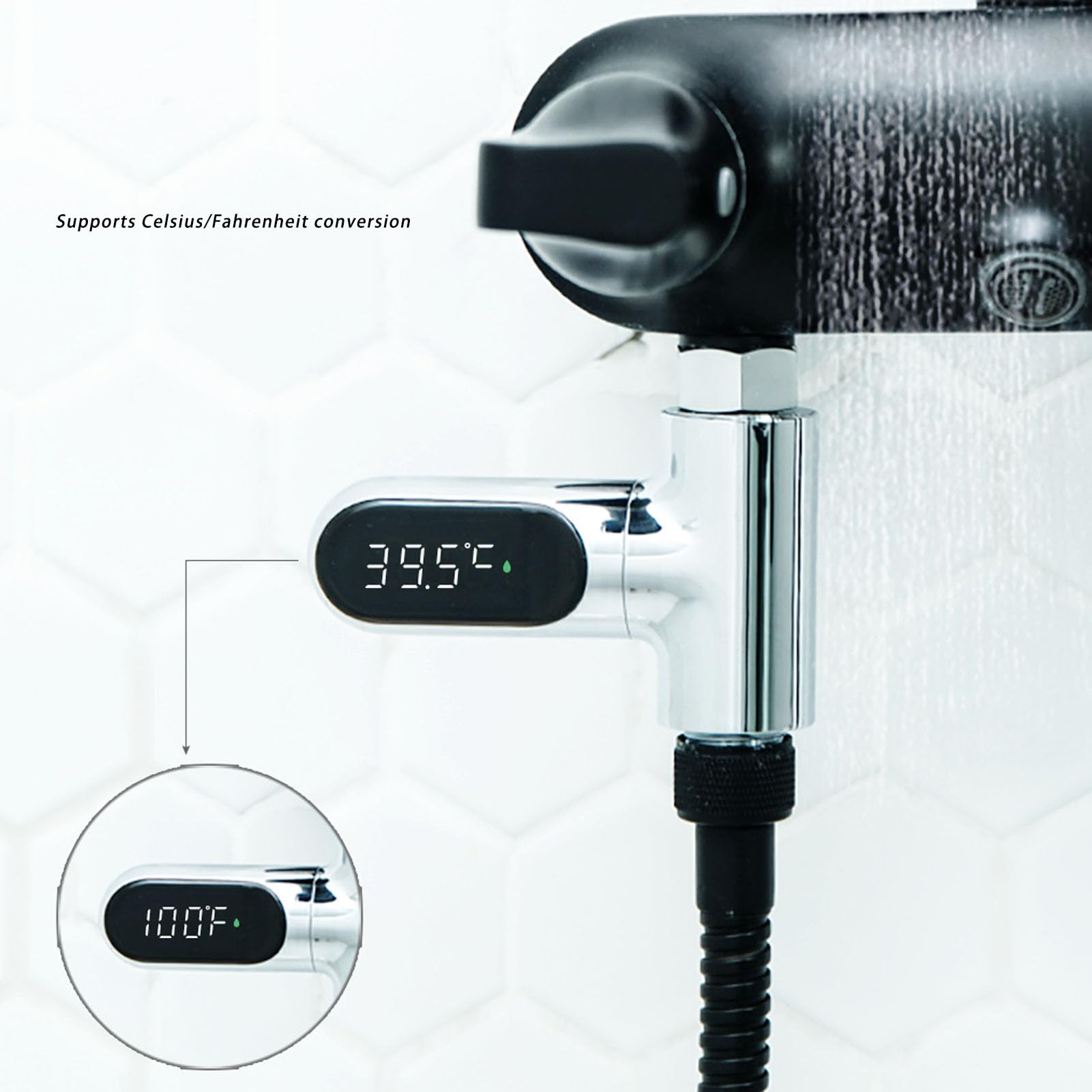 LED Duschwasser Temperaturanzeige 360 Grad Drehbare Digitales Wasserthermometer Wasserbetriebene Anzeige für Badezimmer Heim ABS