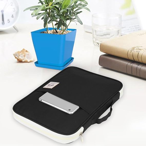 A4 Document Bag File Folder Portfolio Organizer, Zippered Case, Oxford Cloth, Black, 13.8x9.8x1.4 Inch