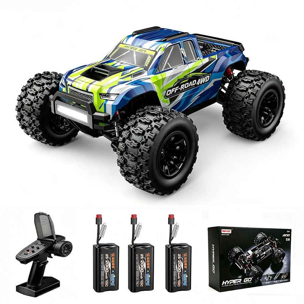 Zdalnie sterowany samochód dla dorosłych 1/14, 45 km/h, 4WD Off Road Race Buggy, bezszczotkowy silnik RC, wysoka prędkość, samochód wyścigowy, 14208, 3 baterie, niebieski