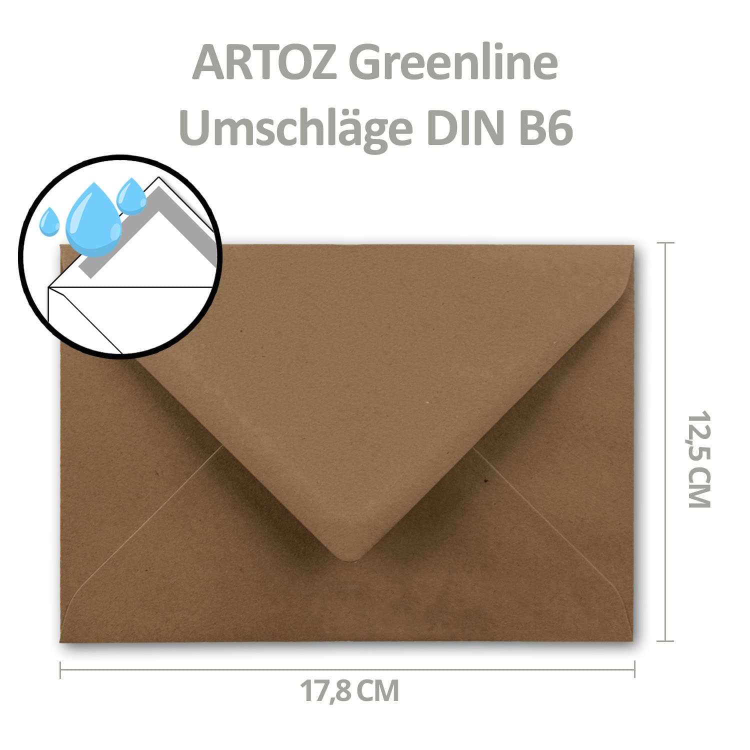 Artoz Greenline - Buste formato DIN B6, chiusura adesiva 150 Umschläge grocer kraft