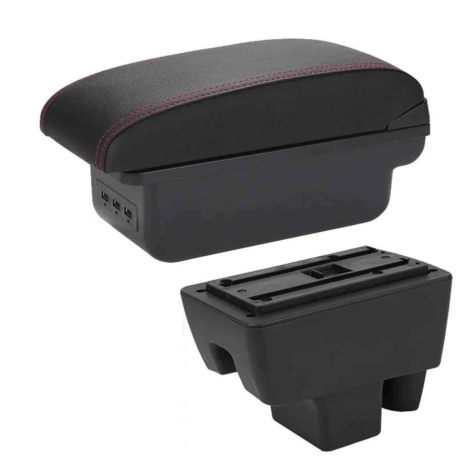 NMJLQW Storage Rack Armrest Box With Multifunctional Support PU Upholstered Car Interior Modification Accessories For Polo 2020 2021(B1 Black red 3 USB)