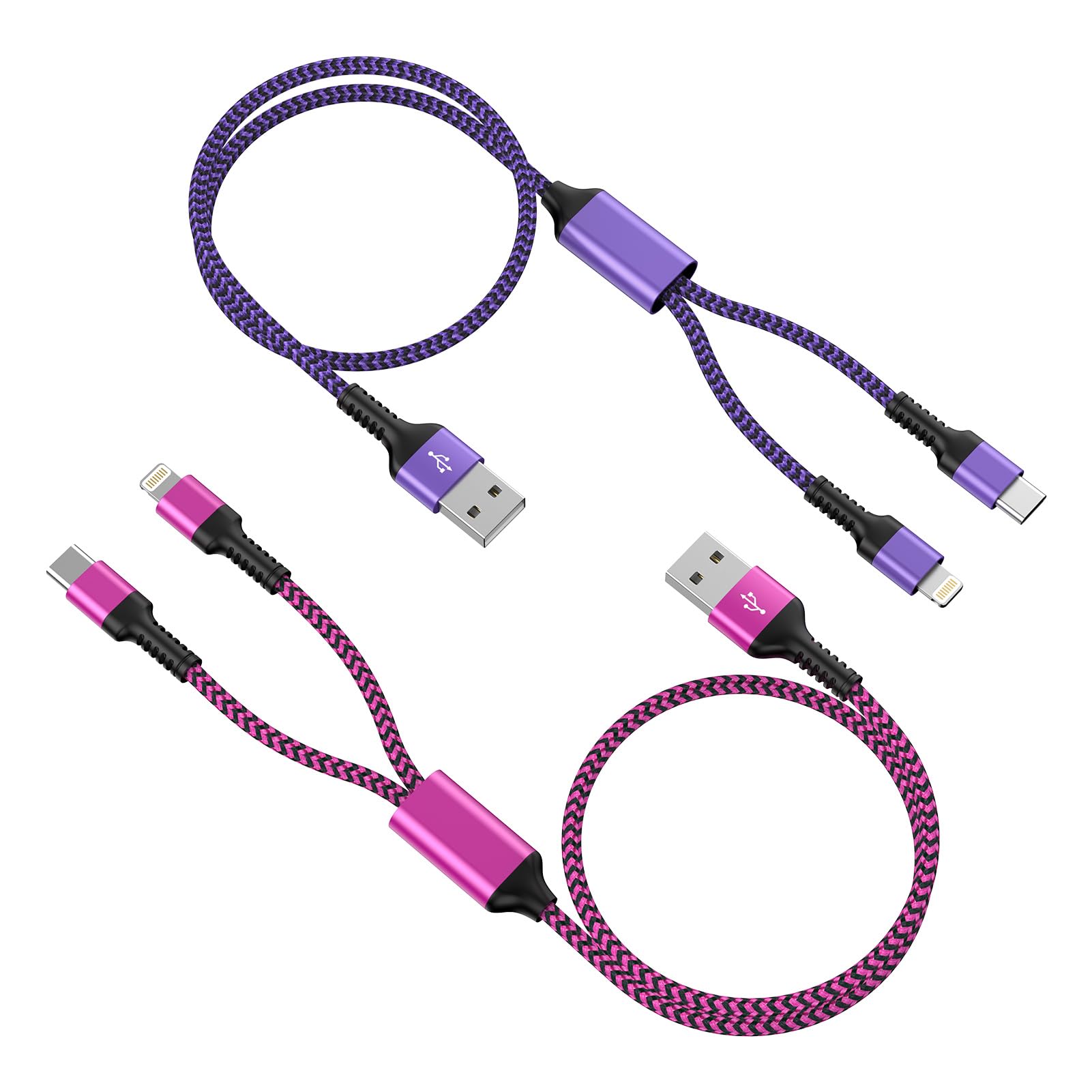 2イン1 充電ケーブル Lightning&USB-C 「2本組/1.2Ｍ」 最大5.4A急速充電 2股 マルチケーブル Haoano 2in1 充電コード Type-C USBケーブル 2台同時給電可能 iPhone 17 Pro Max/16/1514/13/12/SE/iPad Air/Mini/Galaxy S24 Ultra/S23/S22