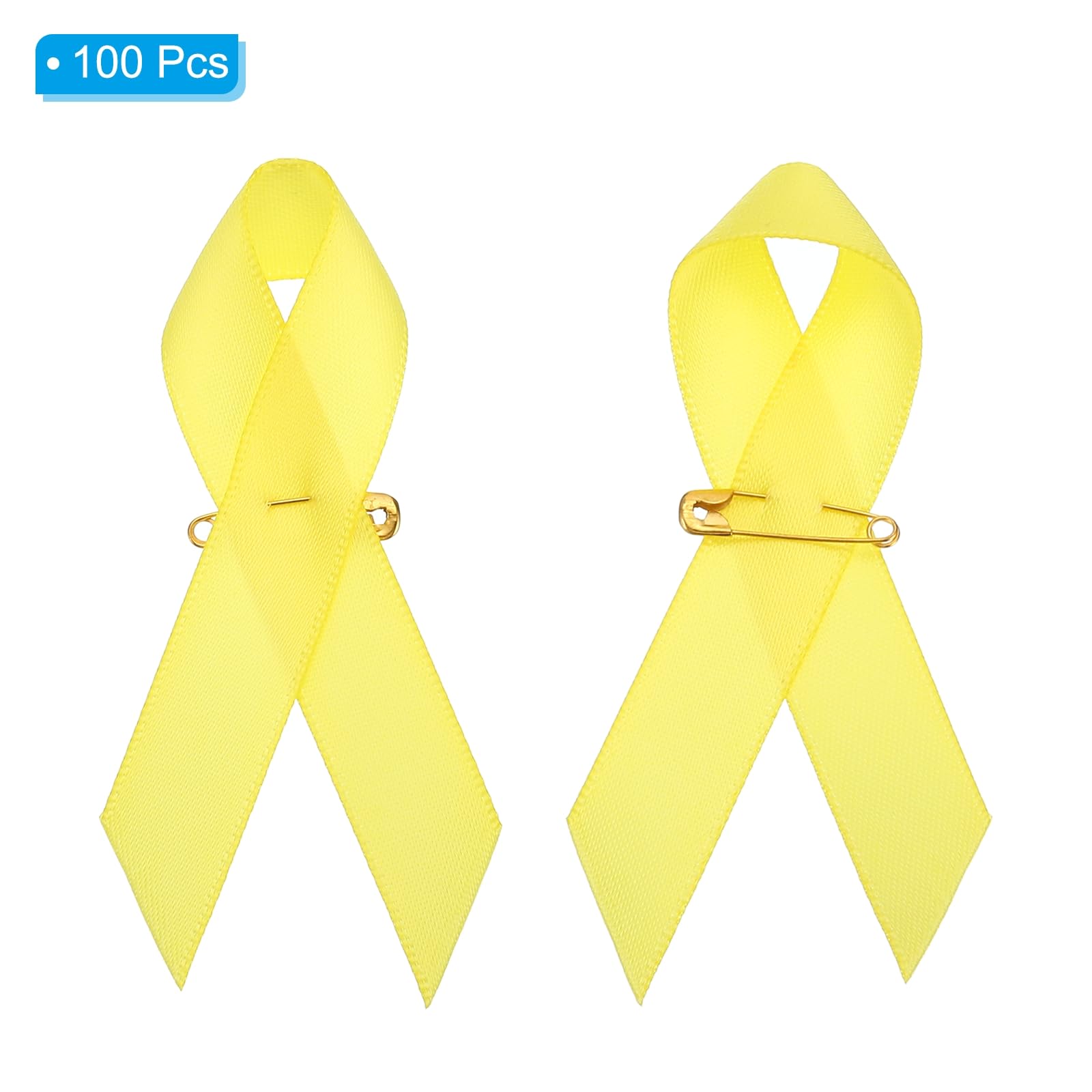 PATIKIL Ribbon Pins, 100Pcs Yellow Awareness Ribbon Satin with Safety Pins for International Day - Image 3