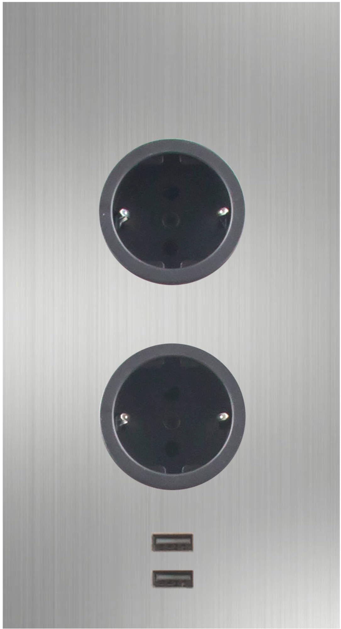 Ecksteckdose 2ST220 - Steckdose 2fach mit 2x USB für die vertikale Montage in einer Ecke, Edelstahl schwarz, 230V