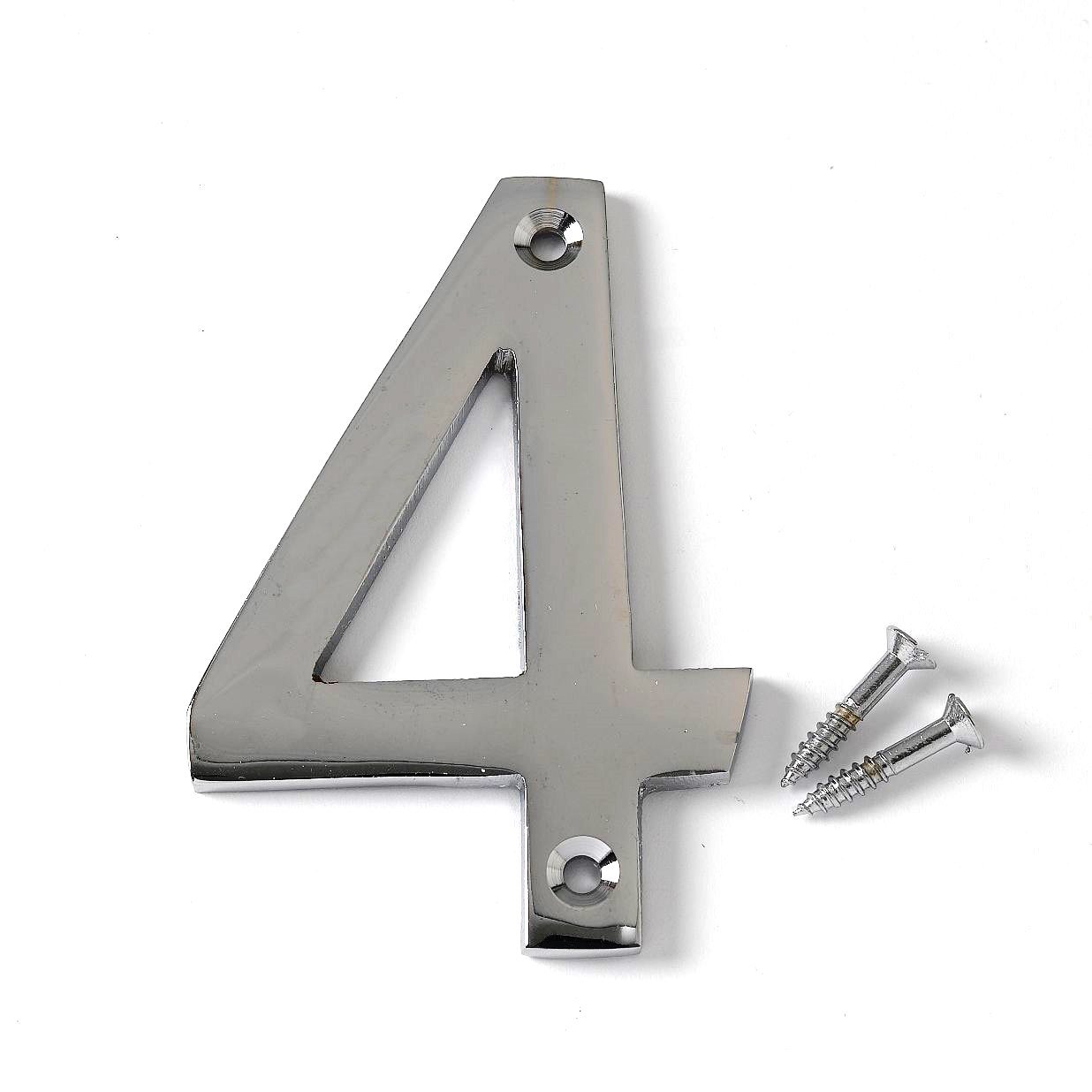 Merriway Chrome Plated Bh04331 Polished Chrome Screw-On House Flat Gate Post Numeral 75 Mm (3 Inch) Number 4