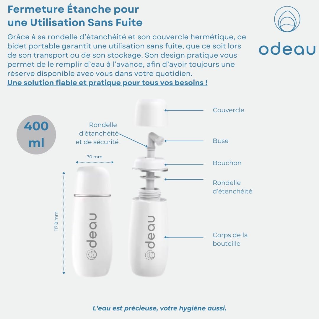 Bidet Portable Femme 400 ml – Douchette Intime Rétractable | Postpartum & Après Accouchement | Hygiène Intime Voyage, Camping, Toilettes Publiques | Sans BPA – ODEAU