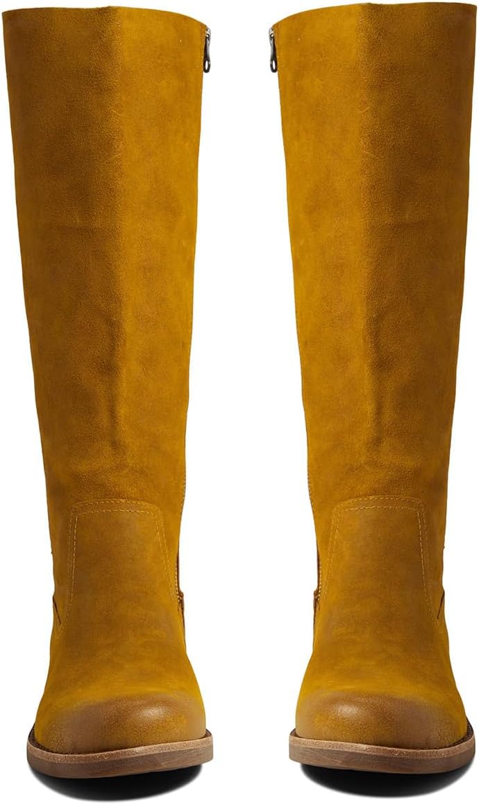 LEHOOR Women Low Flat Heel Western Boots Wide Calf Round Toe Cowboy Knee High Boots Zipper Suede Chunky Stacked Heel Burnished Cowgirl Boots Slouchy Long Riding Boot Fall Winter Comfort 4-11 M US