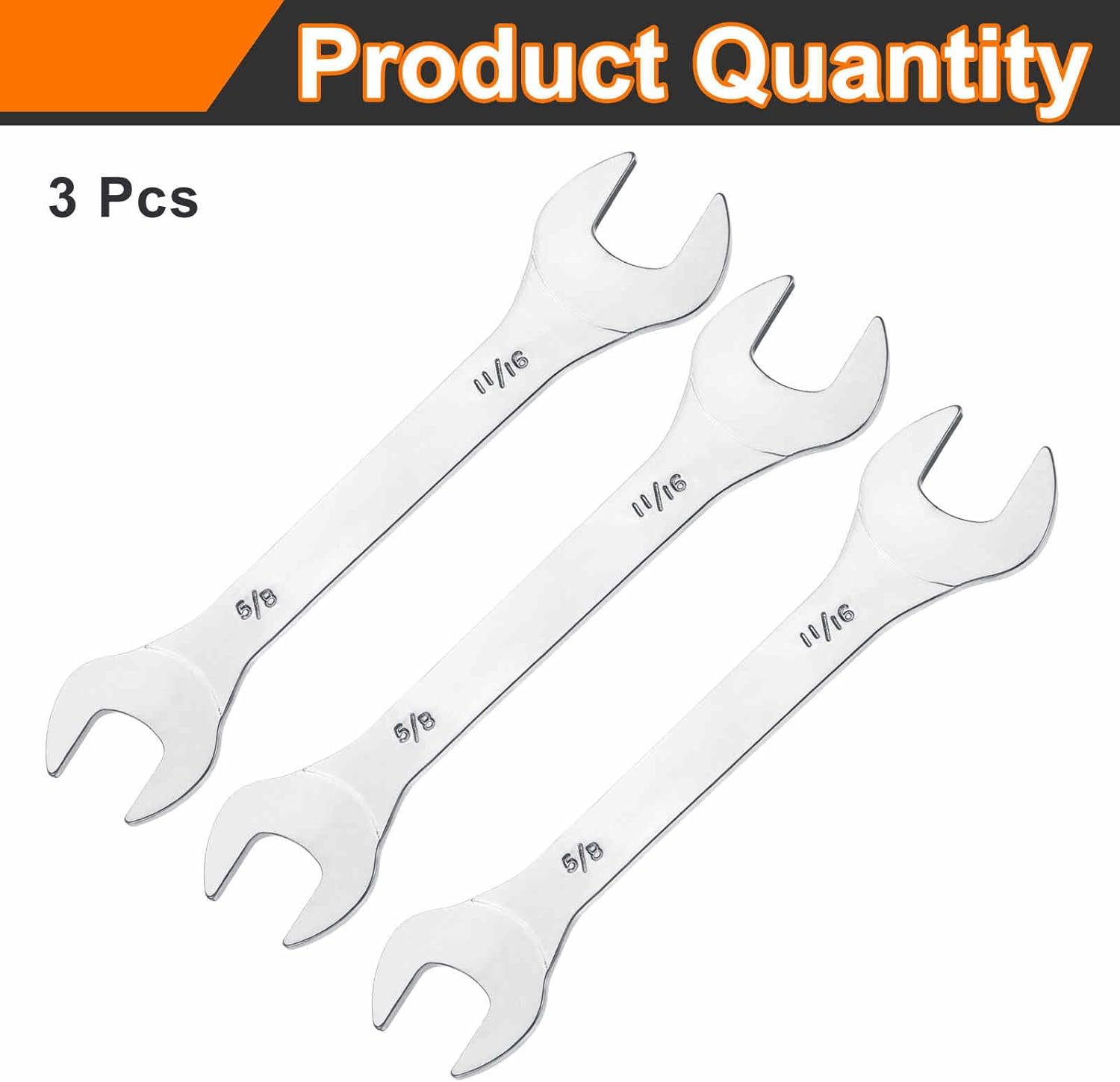 HARFINGTON 3pcs Double Open End Thin Wrench Set 5/8" × 11/16" SAE Super Thin Small Flat Head Wrench Mirror Polished Open Ended Spanner for Automotive Repair Furniture Assembly